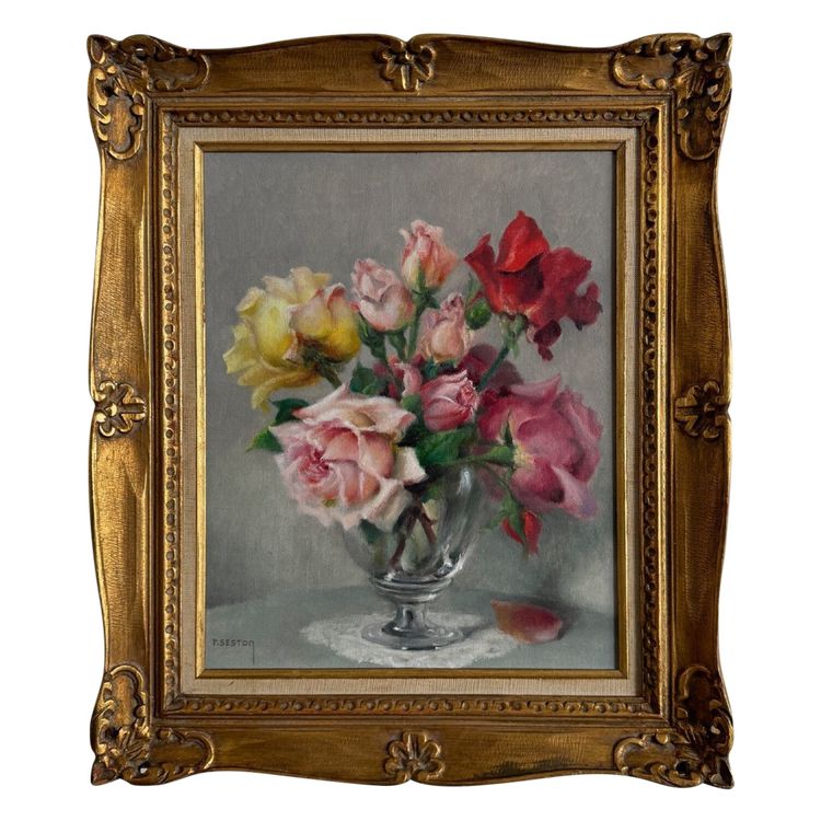 Öl auf Leinwand Stillleben Rosenstrauß von Paul Seston XX.