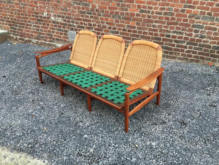 Important Scandinavian Teak And Rattan Living Room, Circa 1960/1970