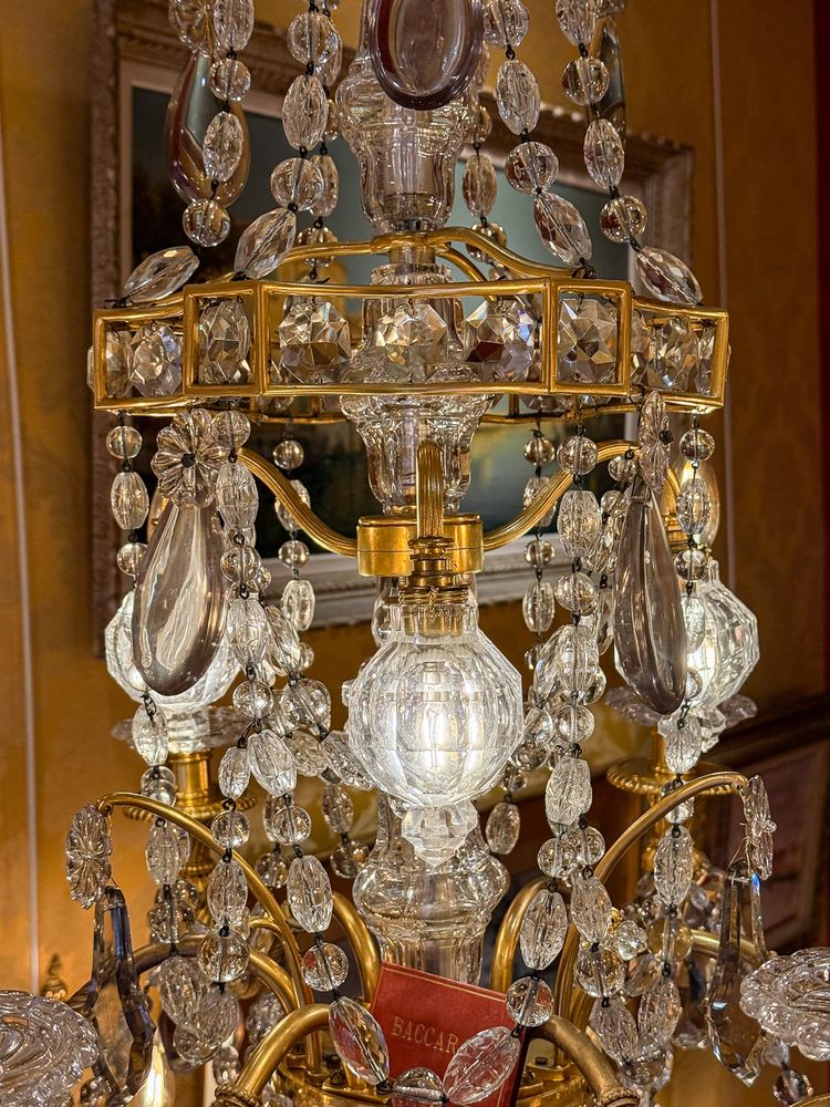 Louis XVI Style, Marie-Antoinette Chandelier in Gilt Bronze with Baccarat signed Crystal Decor
