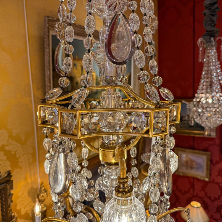 Louis XVI Style, Marie-Antoinette Chandelier in Gilt Bronze with Baccarat signed Crystal Decor