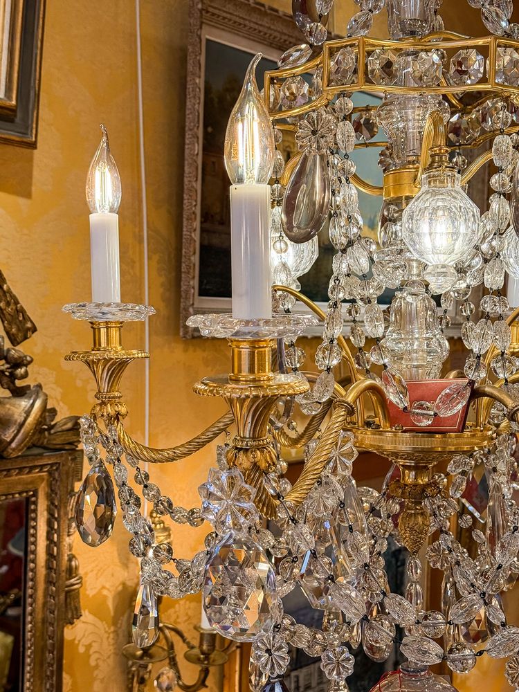 Louis XVI Style, Marie-Antoinette Chandelier in Gilt Bronze with Baccarat signed Crystal Decor