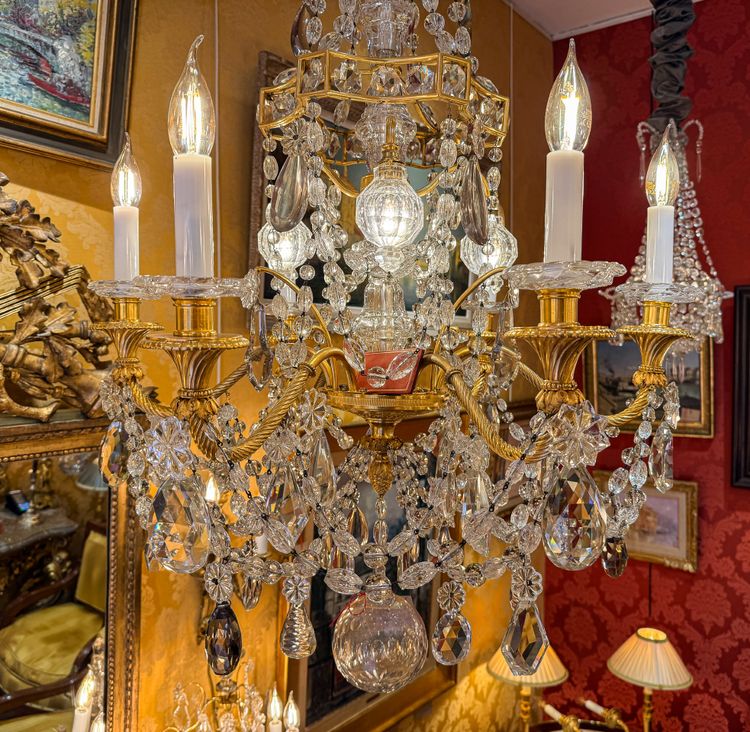 Louis XVI Style, Marie-Antoinette Chandelier in Gilt Bronze with Baccarat signed Crystal Decor