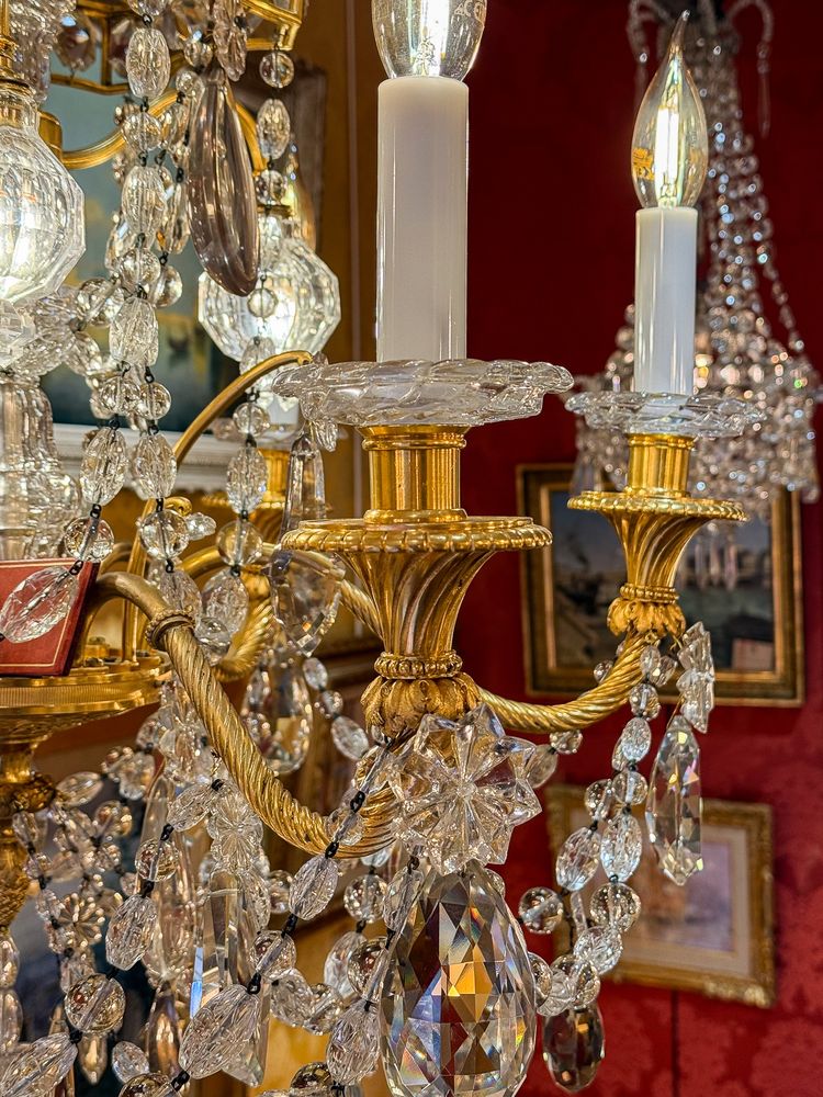Louis XVI Style, Marie-Antoinette Chandelier in Gilt Bronze with Baccarat signed Crystal Decor