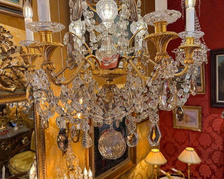 Louis XVI Style, Marie-Antoinette Chandelier in Gilt Bronze with Baccarat signed Crystal Decor