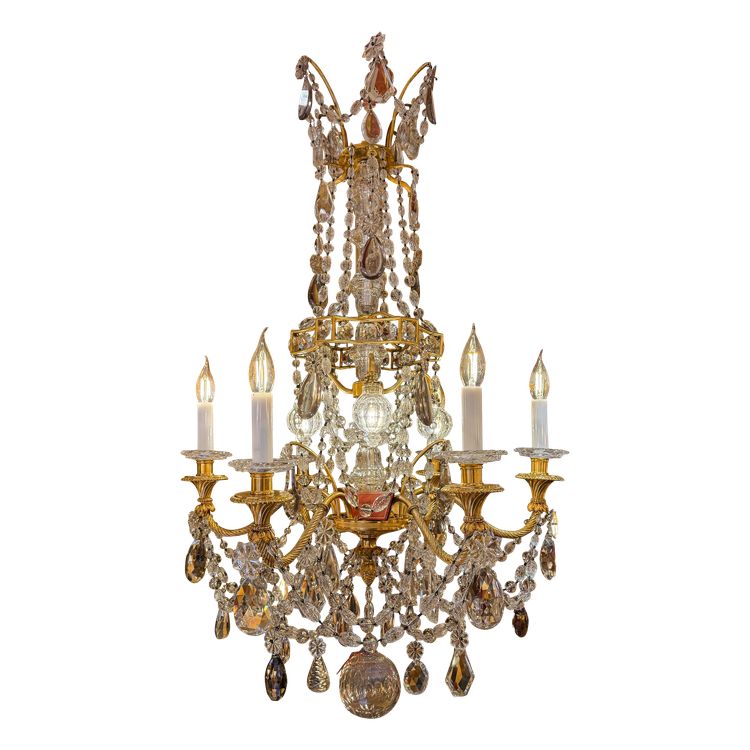 Louis XVI Style, Marie-Antoinette Chandelier in Gilt Bronze with Baccarat signed Crystal Decor