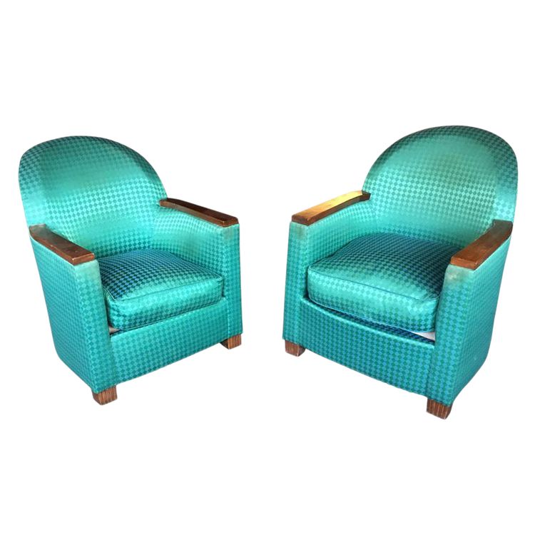 Coppia di poltrone Art Déco in mogano e tessuto, 1930 circa