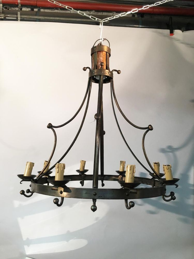Neo Classic Steel and Brass Chandelier Circa 1950