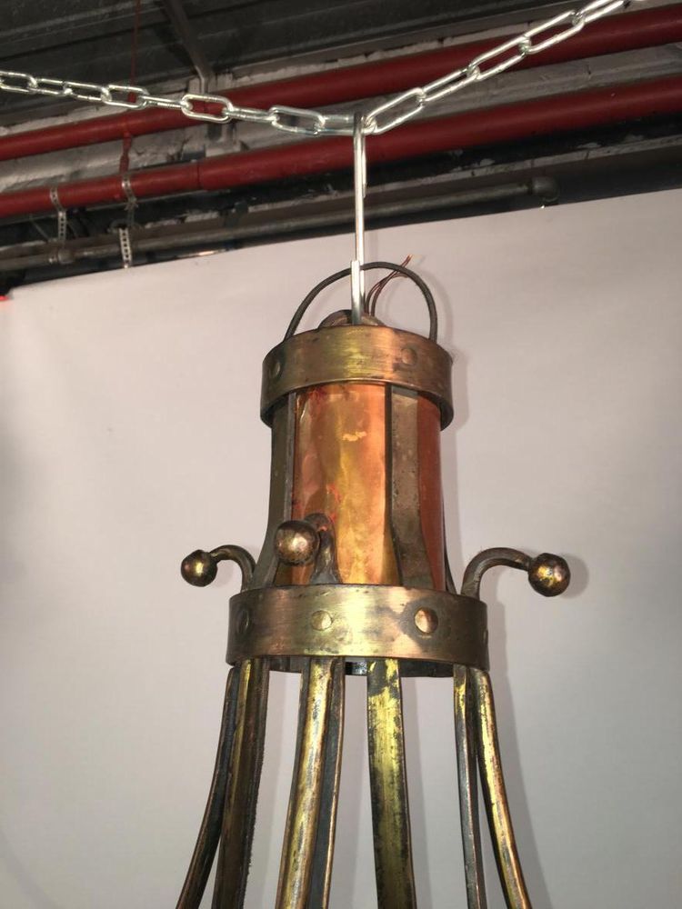 Neo Classic Steel and Brass Chandelier Circa 1950
