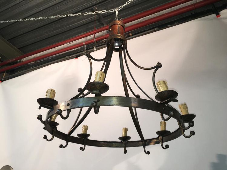 Neo Classic Steel and Brass Chandelier Circa 1950