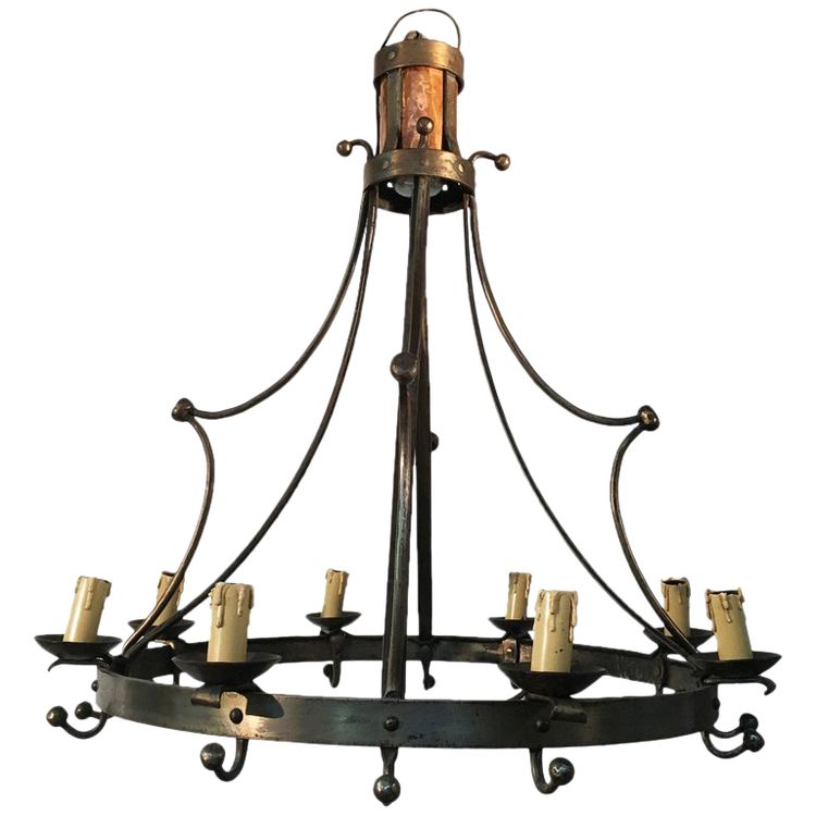 Neo Classic Steel and Brass Chandelier Circa 1950