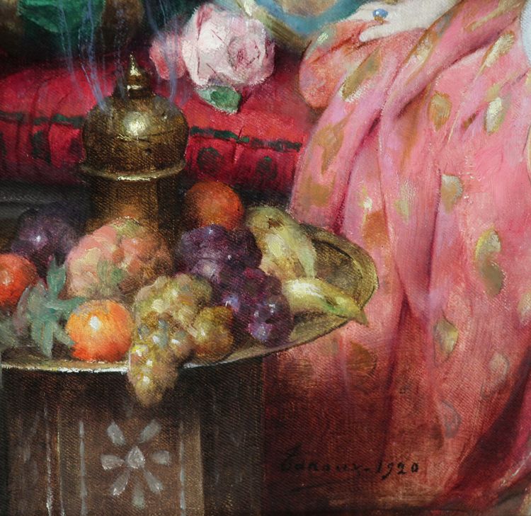 Oriental nude odalisque oil painting on canvas " Thais" by Adrien Tanoux 1920 