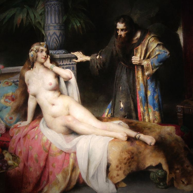 Oriental nude odalisque oil painting on canvas " Thais" by Adrien Tanoux 1920 