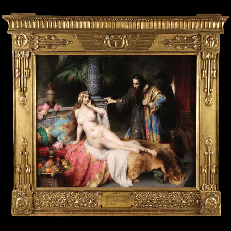 Oriental nude odalisque oil painting on canvas " Thais" by Adrien Tanoux 1920 