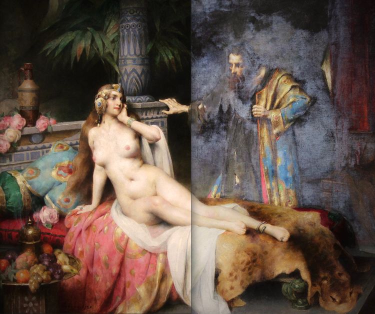 Oriental nude odalisque oil painting on canvas " Thais" by Adrien Tanoux 1920 