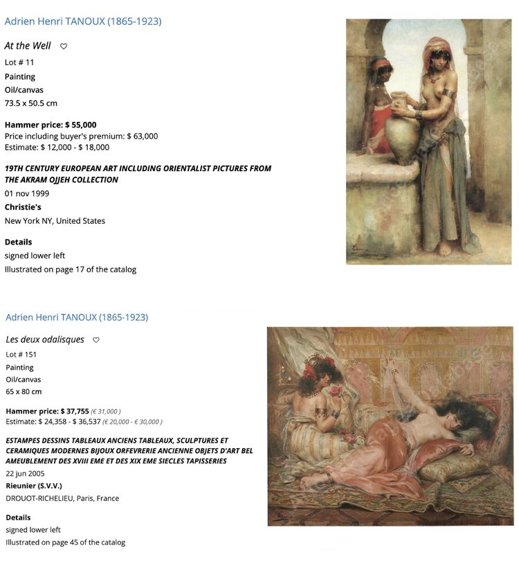 Oriental nude odalisque oil painting on canvas " Thais" by Adrien Tanoux 1920 