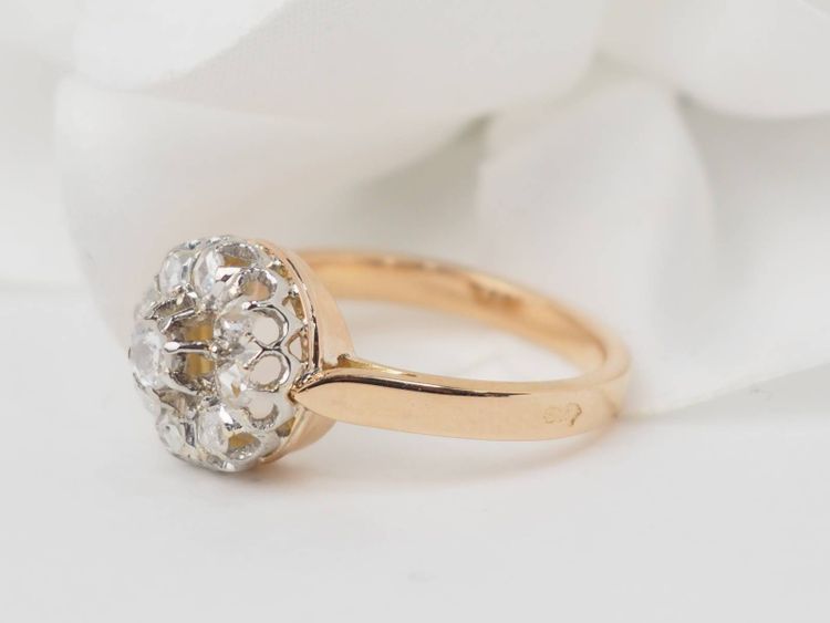 Anello antico in oro rosa, platino e diamanti