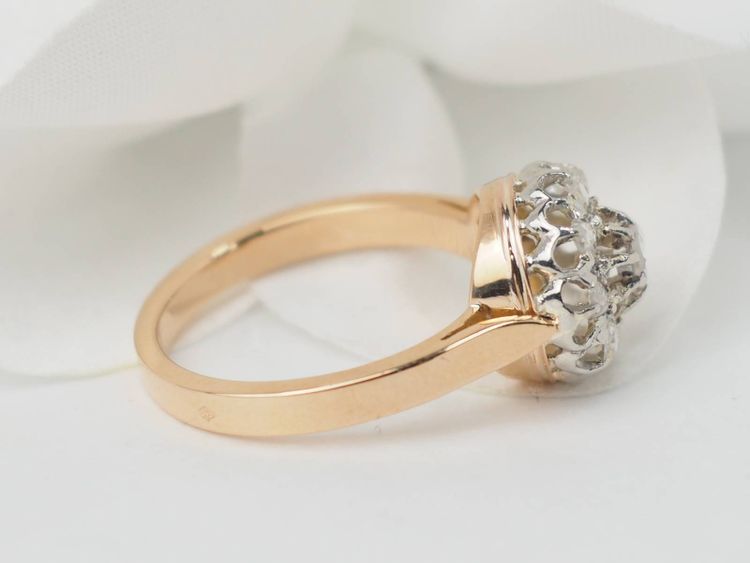 Anello antico in oro rosa, platino e diamanti
