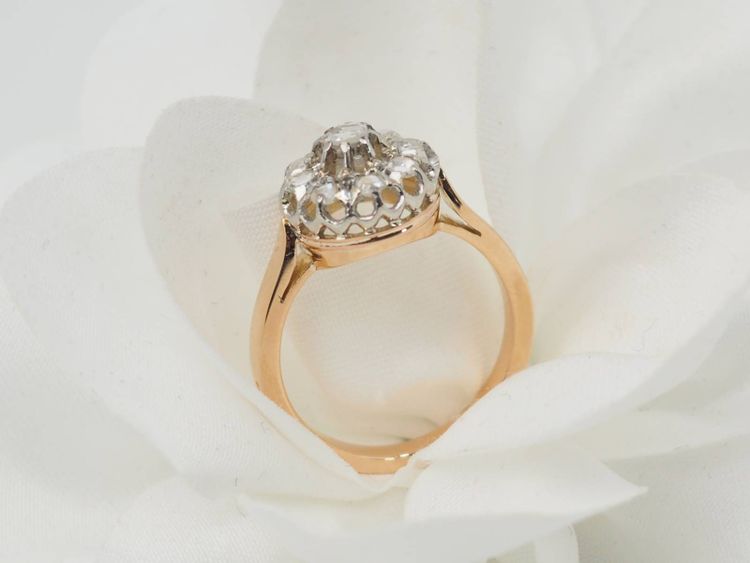 Anello antico in oro rosa, platino e diamanti