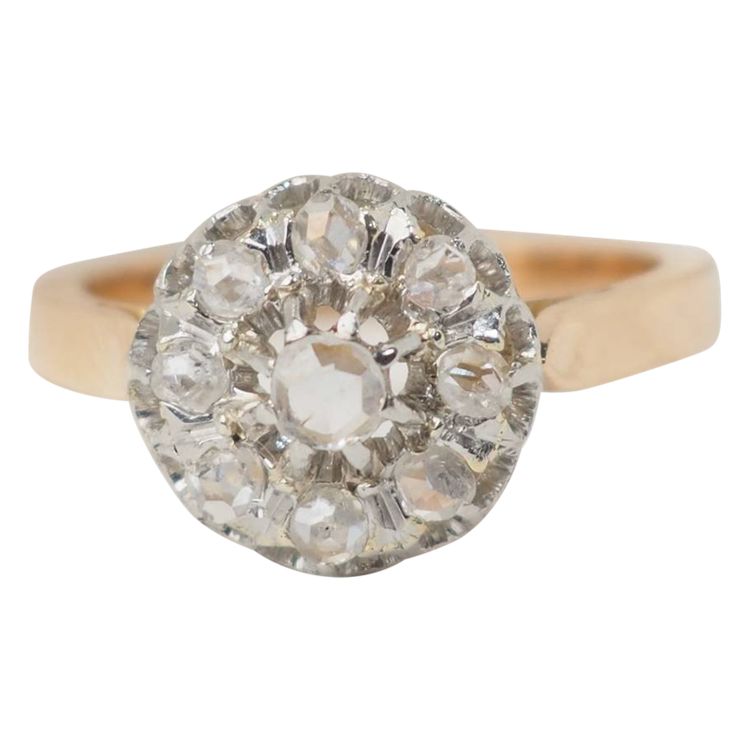 Anello antico in oro rosa, platino e diamanti
