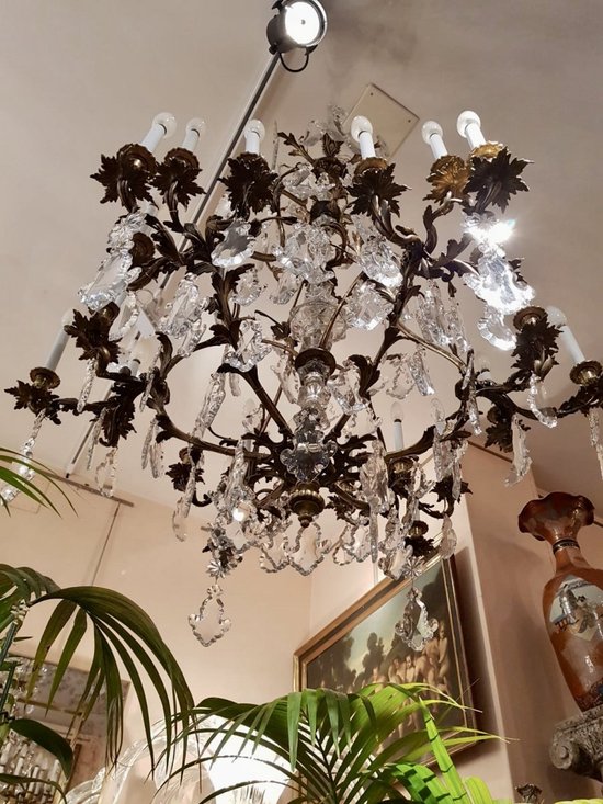 Lustre En Bronze Doré Et Cristal Taillé, Milieu XIXe Siècle