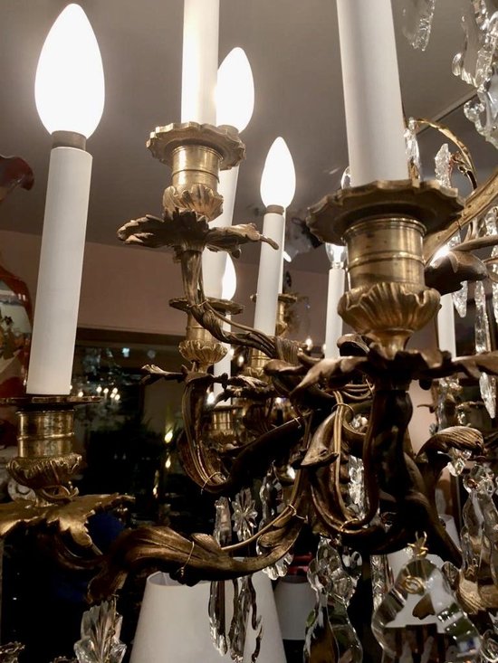 Lustre En Bronze Doré Et Cristal Taillé, Milieu XIXe Siècle