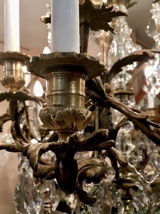 Lustre En Bronze Doré Et Cristal Taillé, Milieu XIXe Siècle