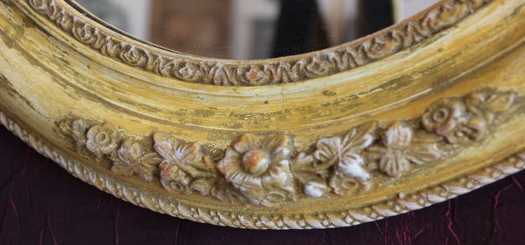51 X 59 Cm, Miroir Ovale Ancien Patiné