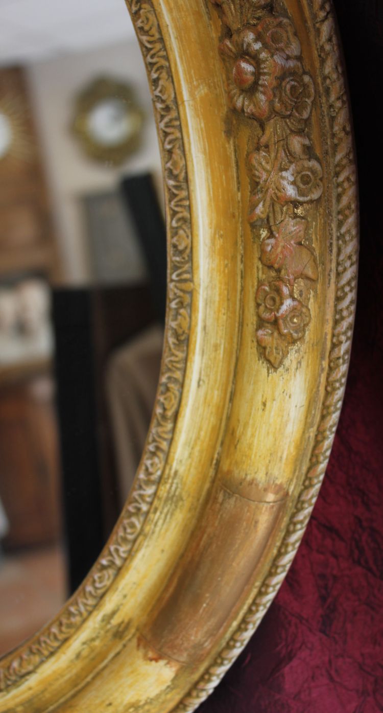 51 X 59 Cm, Miroir Ovale Ancien Patiné