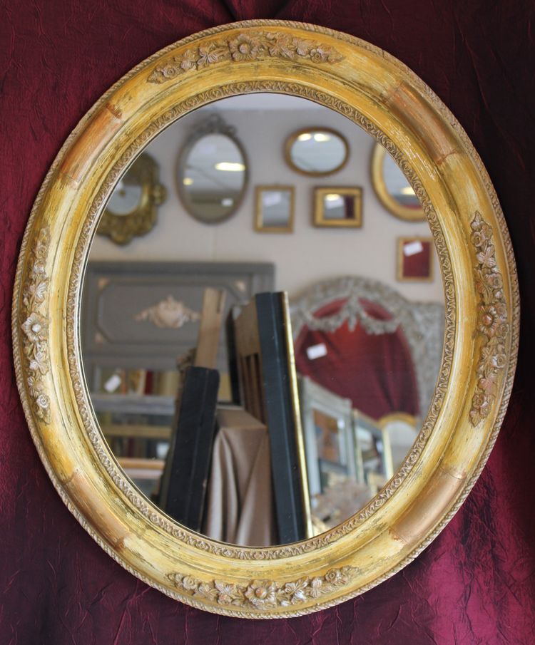 51 X 59 Cm, Miroir Ovale Ancien Patiné