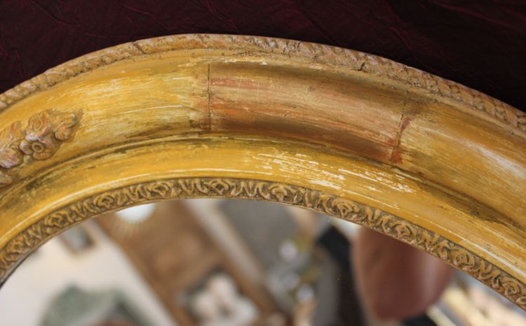 51 X 59 Cm, Miroir Ovale Ancien Patiné