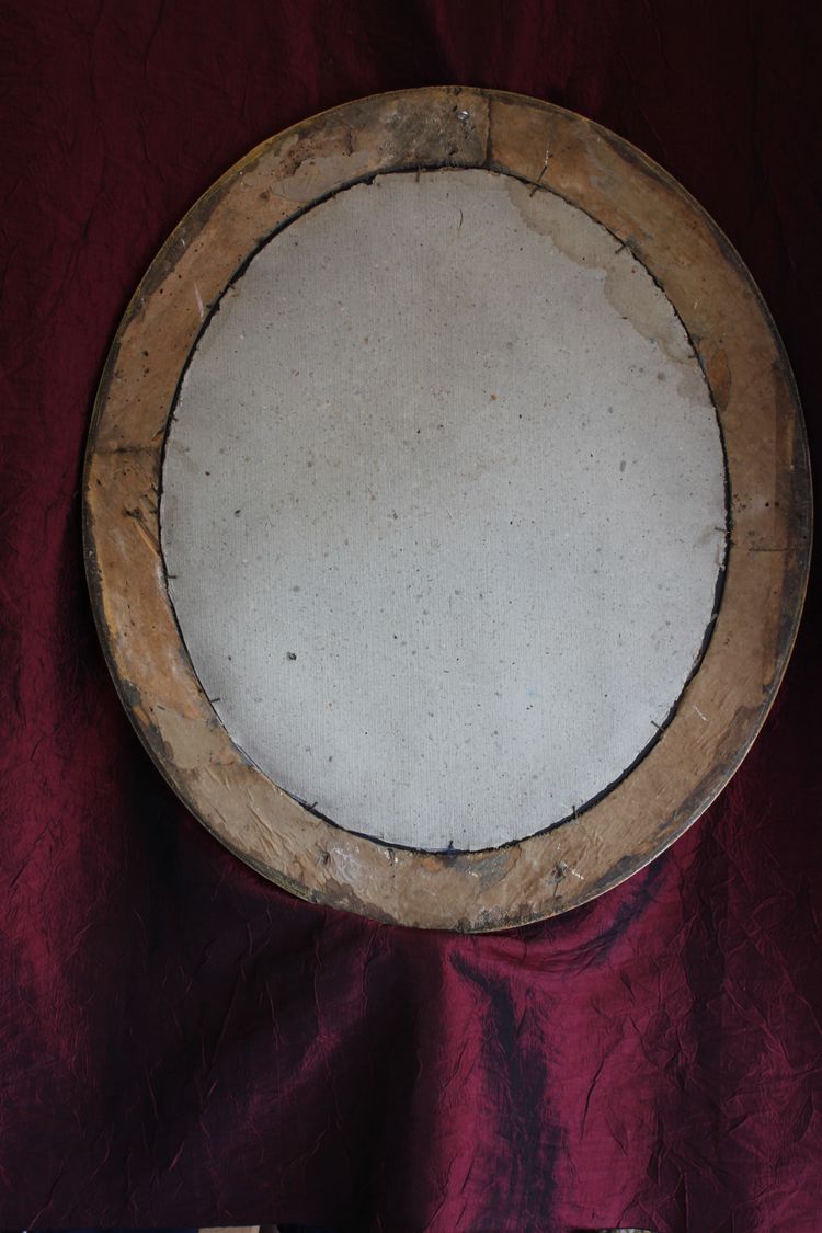 51 X 59 Cm, Miroir Ovale Ancien Patiné