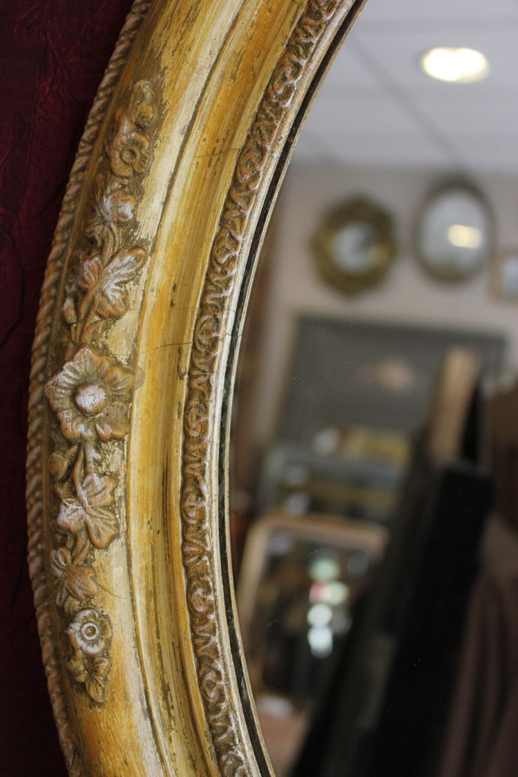 51 X 59 Cm, Miroir Ovale Ancien Patiné