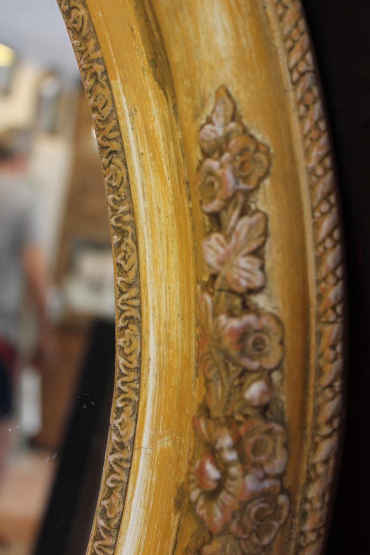51 X 59 Cm, Miroir Ovale Ancien Patiné