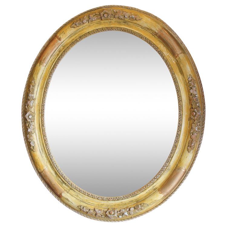 51 X 59 Cm, Miroir Ovale Ancien Patiné