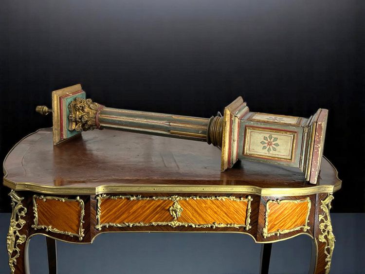 18th CENTURY ITALIAN FLORENTINE POLYCHROME WOOD PIEDESTAL TRANSFORMED INTO LAMP 96 CM