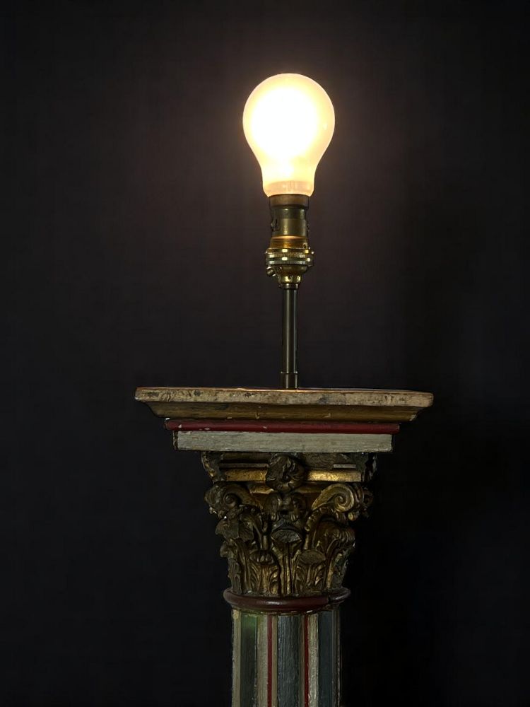 18th CENTURY ITALIAN FLORENTINE POLYCHROME WOOD PIEDESTAL TRANSFORMED INTO LAMP 96 CM