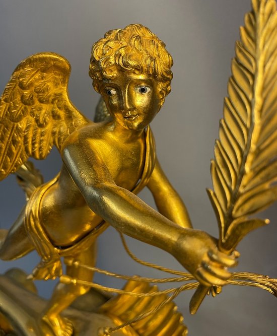 Pendule Empire "Char de l'Amour" en bronze - Jean Simon Deverberie