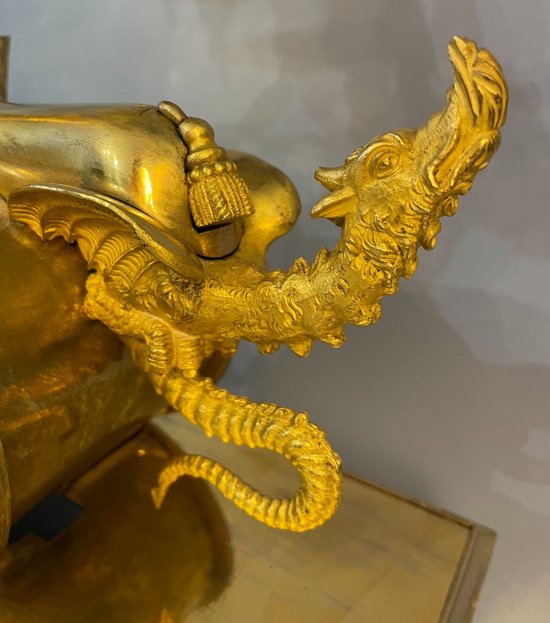 Pendule Empire "Char de l'Amour" en bronze - Jean Simon Deverberie