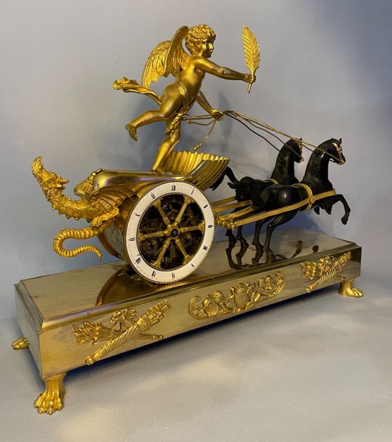 Pendule Empire "Char de l'Amour" en bronze - Jean Simon Deverberie