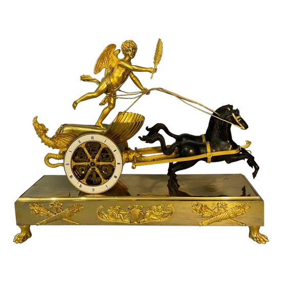 Empire clock "Char de l'Amour" in bronze - Jean Simon Deverberie