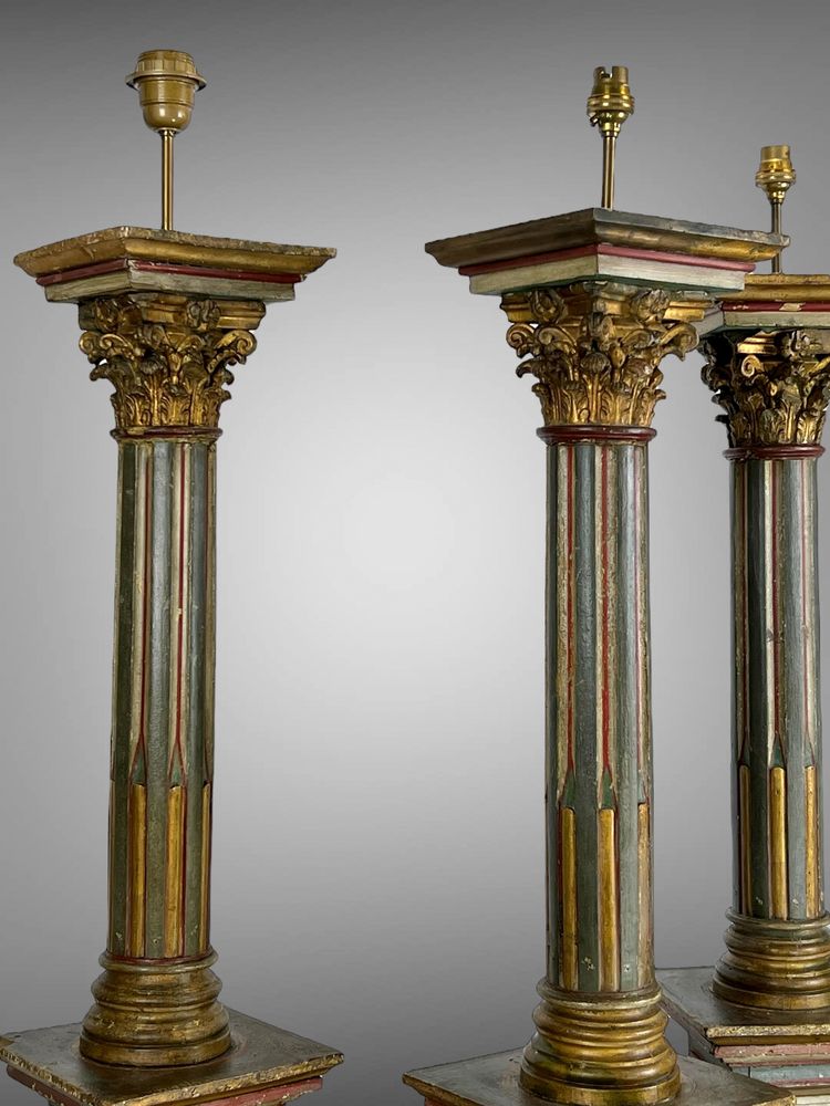 SERIES OF FOUR 18th-CENTURY ITALIAN FLORENTINE PIEDESTALS IN POLYCHROME WOOD