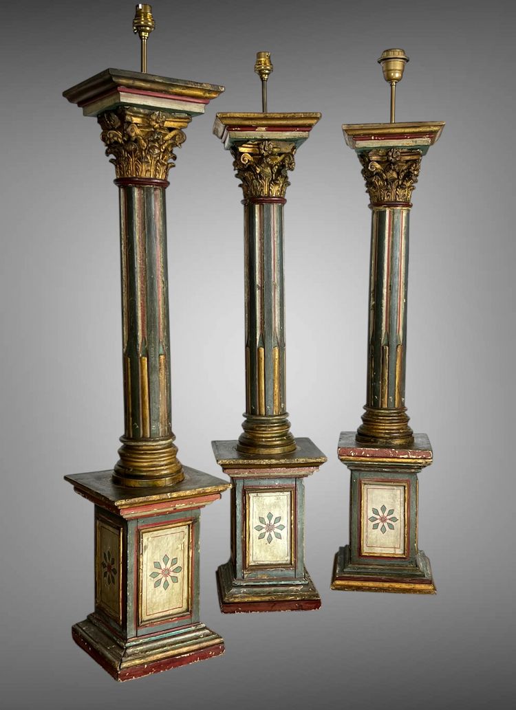 SERIES OF FOUR 18th-CENTURY ITALIAN FLORENTINE PIEDESTALS IN POLYCHROME WOOD
