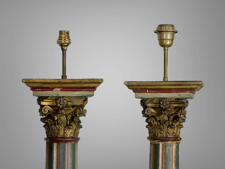 SERIES OF FOUR 18th-CENTURY ITALIAN FLORENTINE PIEDESTALS IN POLYCHROME WOOD