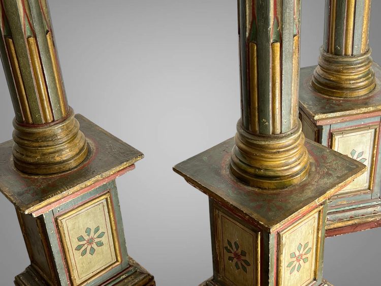 SERIES OF FOUR 18th-CENTURY ITALIAN FLORENTINE PIEDESTALS IN POLYCHROME WOOD
