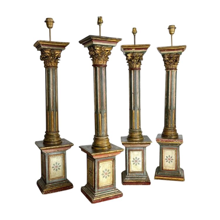 SERIES OF FOUR 18th-CENTURY ITALIAN FLORENTINE PIEDESTALS IN POLYCHROME WOOD