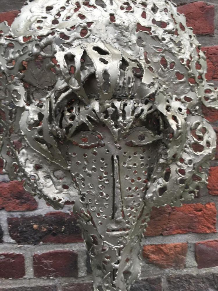 Krister, lampada/scultura brutalista in metallo 1970 circa, firmata