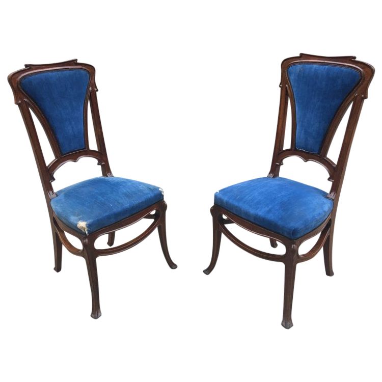Pair Of Art Nouveau Mahogany Chairs, Ecole De Nancy, Circa 1900