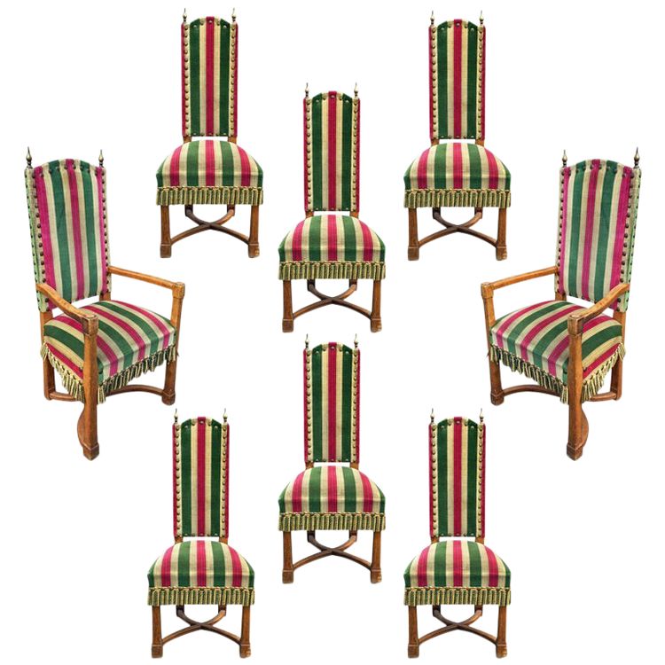 Suite Of 8 Brutalist Oak Seats Circa 1950