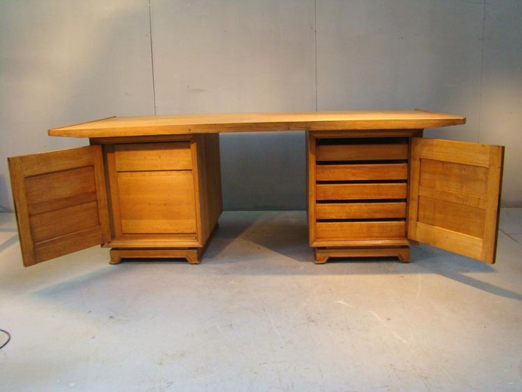 Travail Francais 1940, Bureau Art-deco En Chene Et Placage De Chene