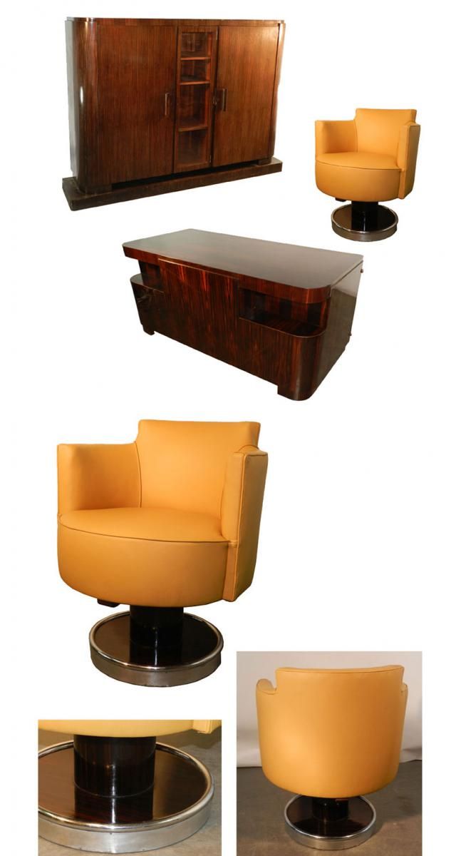 Decoene Freres, Cabinet Travail d' Epoque Art Deco En Placage d' Ebene De Macassar